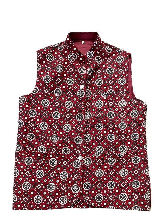 Men's Sindhi Ajrak Waistcoat for Adult Males Pakistani Traditional Cultural Wear
