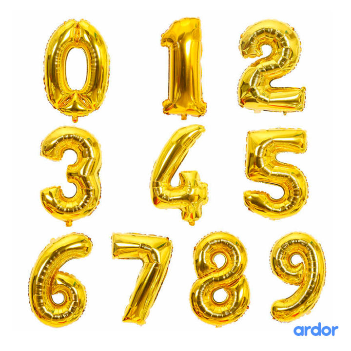 16 INCHES GOLDEN NUMBER FOIL BALLOONS l BIRTHDAY, ANNIVERSARY PARTY DECOR
