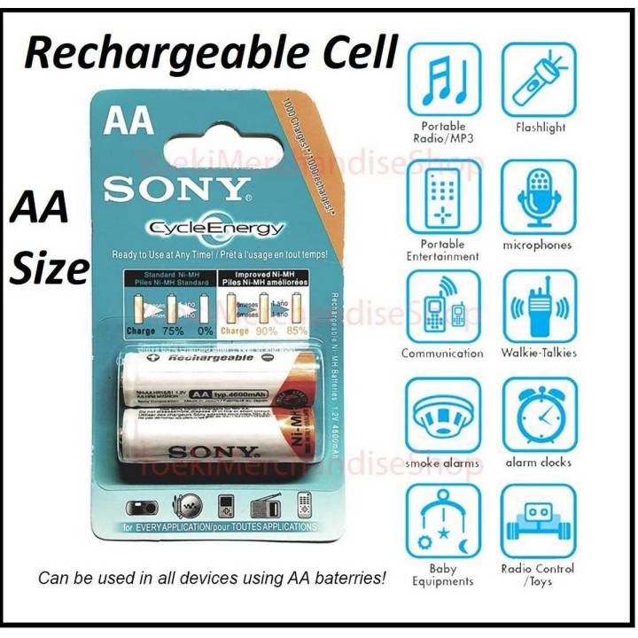 Pack of 2 - 100% Original Sony Japan Cycle Energy Rechargeable Cell Rechargeable Battery 1.2V 4600 mAh AA Size Double A