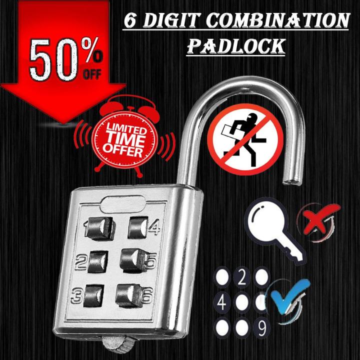 6 Digit Push Button Combination Padlock for locker Travel bags Code Number Lock