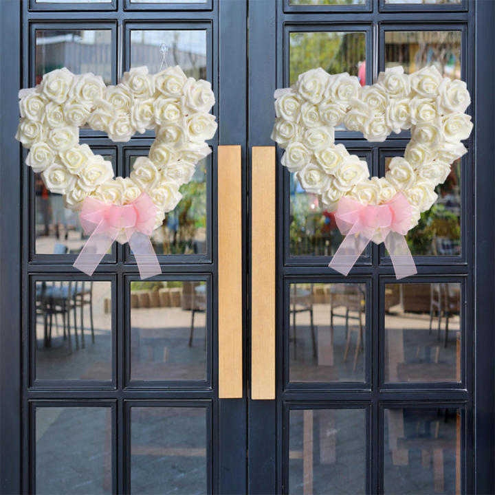 Home decor Heart-shaped wreath Delicate Pink White White rose wreath Heart-shaped Red Romantic Valentine's Day wreaths for Valentine's Day decoration Home decoration Wedding venue decor Gift for loved
