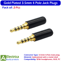 2pcs Gold Plated 4 Pole 3.5mm Male Headphone Jack Plug Audio Repair Connector Premium Quality by Electrica. 