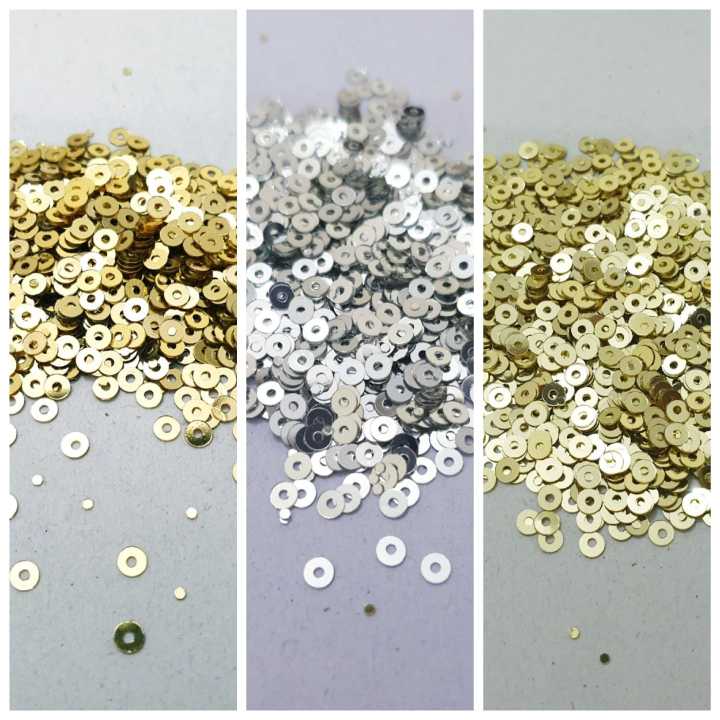1 Tola, Disc Sitaray in Silver & Gold & Dull Gold Plane Colors  Sequins DIY Crafts 3mm