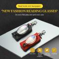 Keychain hot mini design reading glasses men and women foldable small glasses frame black metal glasses with original box and portable. 