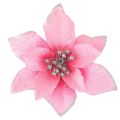 50 Pack Glitter Poinsettia Christ Tree Ornats 5Inch Artificial Silk Flowers Picks Decor Wreath Garland (Pink). 