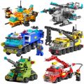 6 In 1 Mini Building Blocks DIY Police Car Fire Truck Castle Model Compatible Lego Bricks Kids Educational Toys Gifts. 