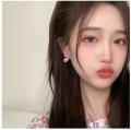 Pink Purple Bow Love Shape Temperament Female Earrings Simple Sweet Japanese And Korean Fashion Small Fresh Frosted Heart-shaped Earrings 1Pair. 