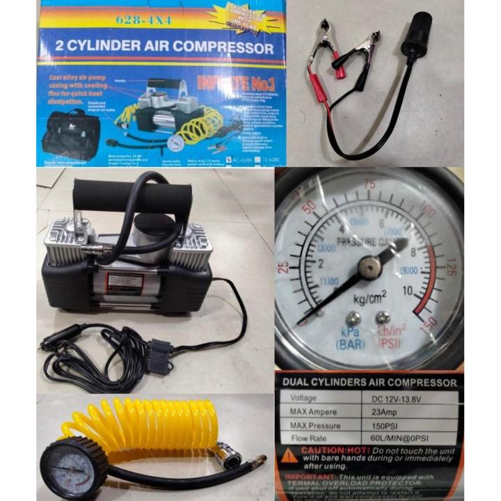 Portable Heavy Duty 2 Cylinder Air Compressor 12V 628-4X4