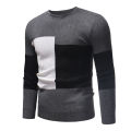 Male Sweater of Long Sleeves and Round Neck Casual Contrast Color Top Pullover Base Shirt. 