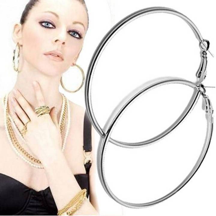 1Pair Big Smooth big ears ring Clear Circle Round Hoop Charm Earrings