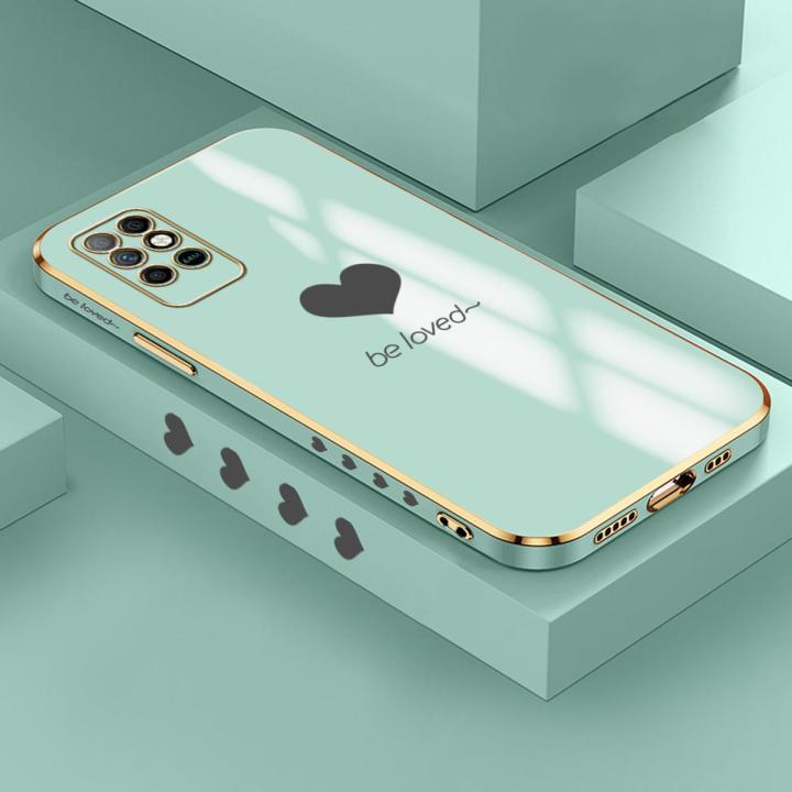 Luxury 6D Plating Soft Casing Silicone Square Frame Phone Case For Infinix Note 8 Case Shiny Bling Back Cover Lover Heart Square Edge Pattern Design Soft Case + Free Lanyard