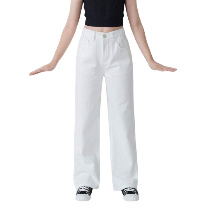 Women Wide Leg Soft Denim Highwaist Jeans For Girls in White