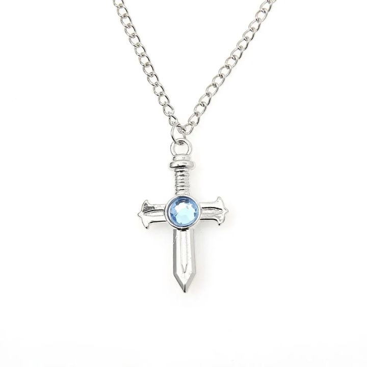 Fairy Tail Gray Fullbuster Choker Necklace Fashion Blue Anime Crystal Cross Pendant Necklace Cosplay Jewelry For Men Women Gifts