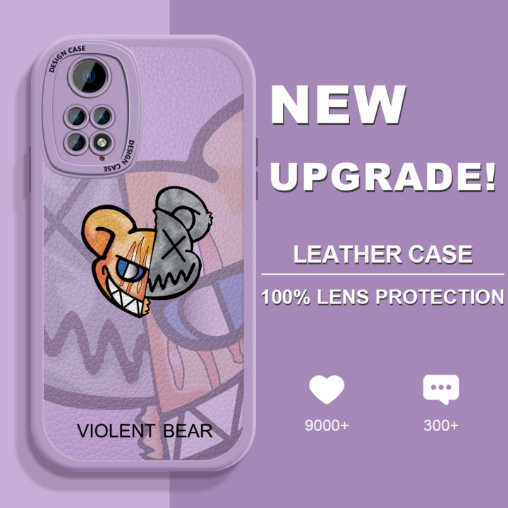 AMORVOR for Redmi Note 11 / Note 11S Back Cover Fashion Style Bear PU Leather Case Soft Silicone Edge Phone Cases