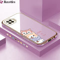 Jizetin (Free Lanyard) for OPPO F17 A73 2020 Back Cover Cute Dogs Luxury 6D Plating Case Side Pattern Soft Silicone Square Phone Cases. 