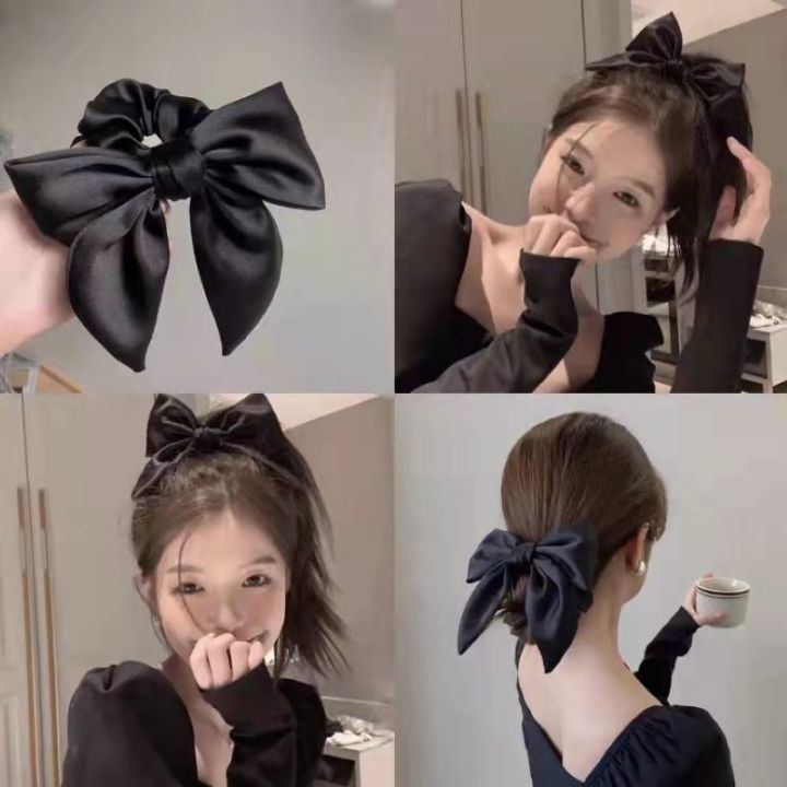 Elegant Bow Ribbon Hair Band Women Hair Tie Girls Solid Satin Bowknot Scrunchies Ponytail Large Rubber Bands Hair Accessories