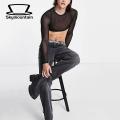 Men Solid Color Crop Top Men's Mesh Crop Top for Nightclub Party Performance Slim Fit O Neck Long Sleeve Shirt with Waist-exposure Breathable See-through Design Breathable Men Long Sleeve Top. 