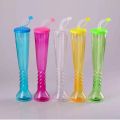 Slim Juice Bottle Random Color - 350ml Plastic Slim Bottle With Straw, Long Drinking Sipper, Twisted Tall Cups. 