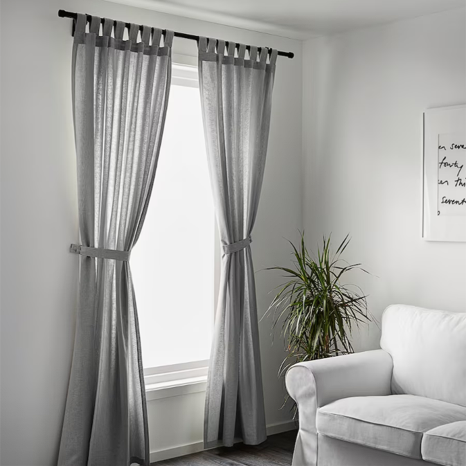 IKEA LENDA 2 Curtains and Tiebacks in Grey, 140 x 300 cm