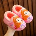 Disney Princess Sofia Elsa Winter Children's Cotton Slippers Girl's Parent-child Snow Non Slip Warm Baby Slippers Size 24-39. 