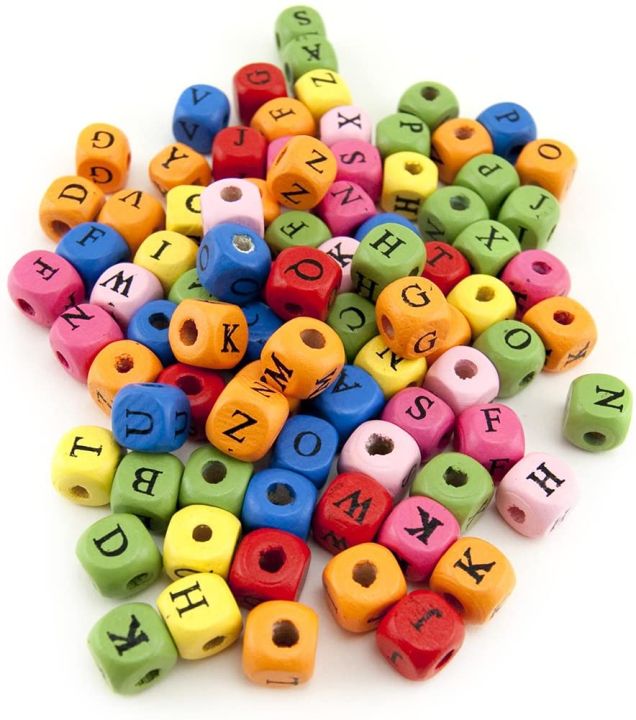 Wooden ABC Beads Set Alphabets Colorful Craft Set 1cm x 1cm 80 pcs Beads for Jewellery Making, Bracelets,Key Chains, Beading, Art & Crafts,