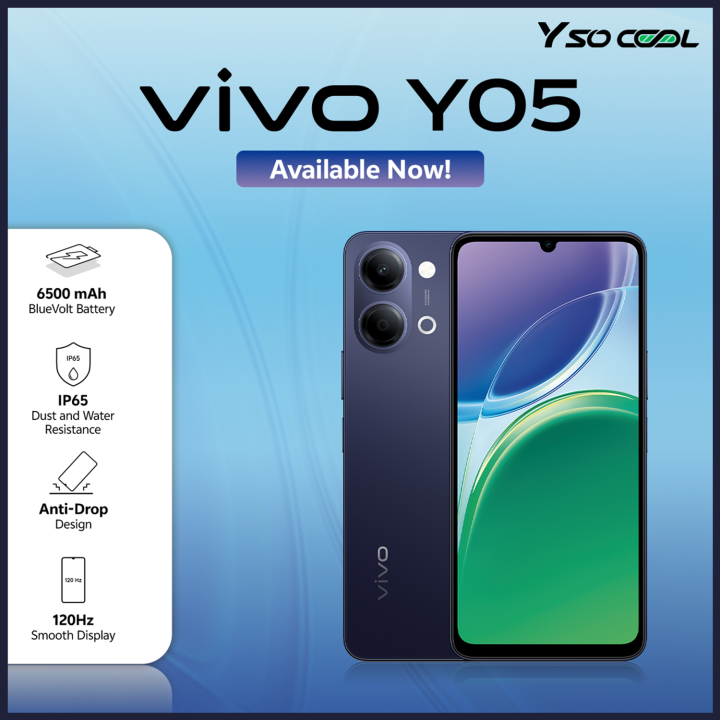 vivo Y05 - (4+4)GB Extended RAM - 64GB / 128GB ROM - 13MP Rear Camera - 6500mAh Battery -  Side FingerPrint - Official PTA Approved