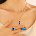 Cross-Border New Arrival Diamond Square Jewelry Suit  ins Wind Vintage Court Style Bride Necklace Earrings and Ring Set. 