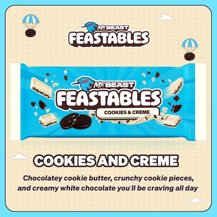 Feastables by MrBeast New! Cookies & Creme KING Size Chocolate Bar, 2.1oz (60g)