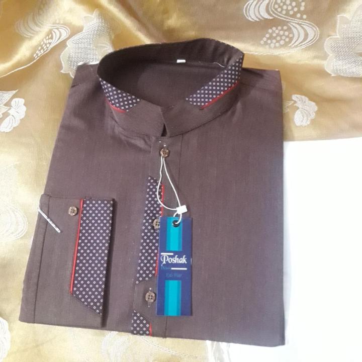 brown colour kurta and white colour shalwar