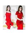 Nighty Red Silk 3Pc set For Women. 
