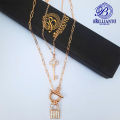 2 Pcs Crystal Lock and Key Necklace Pendant for Girls Golden Shiny Stylish Long lock Chain For Girls lock locket. 