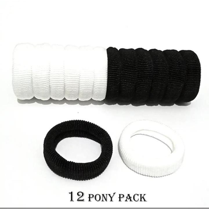 White And Black Ladies Rubber Band Elastic Pony Elastic Hair Bands, Rubber Bands, Poni , Hair Accessories -Pack 12