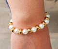 Pearl Bracelet white & Golden beads for Girls Women. 