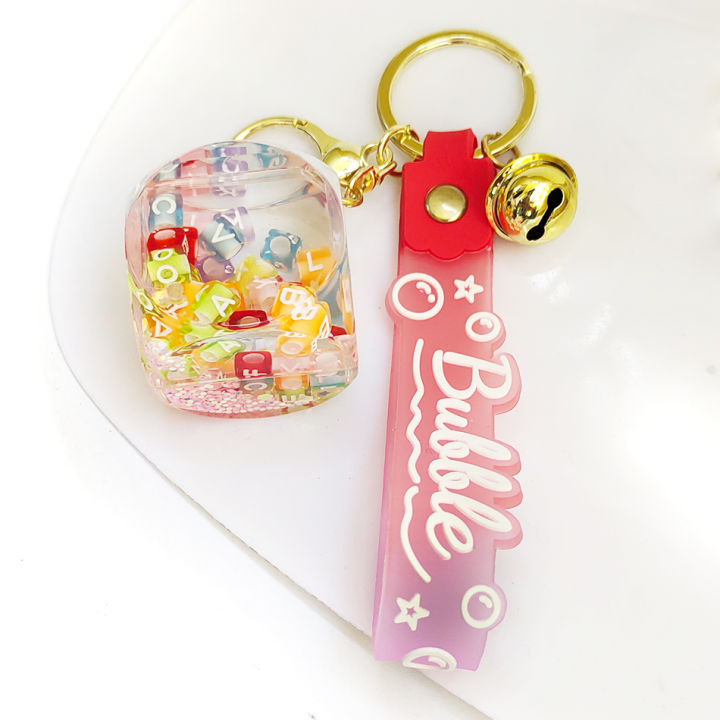 Acrylic Oil Water Inside 3D Floater Keyring bubbles Shaker Floating Blank Liquid Keychain