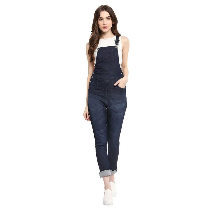 Girls women navy blue denim romper jumpsuit Daraz.pk