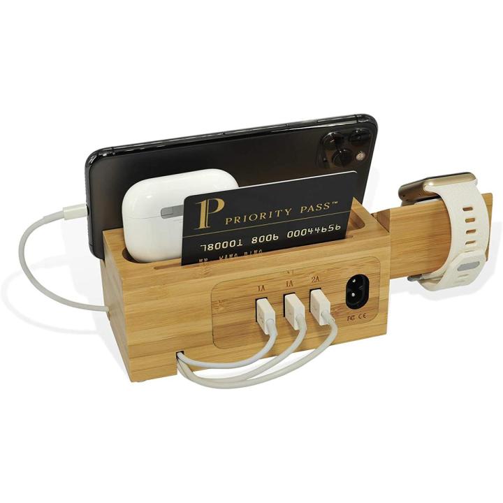BoxThink Charging Station for Watch Ai Charger Stand Charging Dock Cable Management Wood Charging Station with 3 USB Ports Compatible with/ ip Watch Series3/2/1/iP