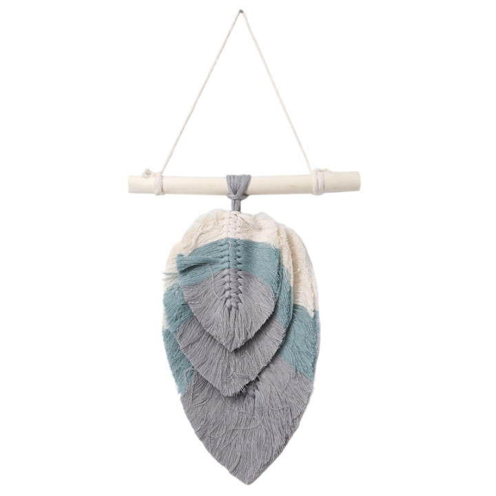 Multicolor Leaf Shaped Macrame Wall Hanging Cotton Weaving Handmade Wall Decor for Bedroom Home Decoration C