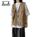 Men Waistcoat with Multiple Pockets Men's Summer Sleeveless Multi-pocket Vest Coat with Zipper Button Closure Casual Streetwear Jacket for Outdoor Activities Unisex Sports Vest. 