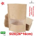16x26cm Brown kraft paper stand up pouches 25/50pcs, stand up paper bags with window and zipper Packaging material, packaging bags. 