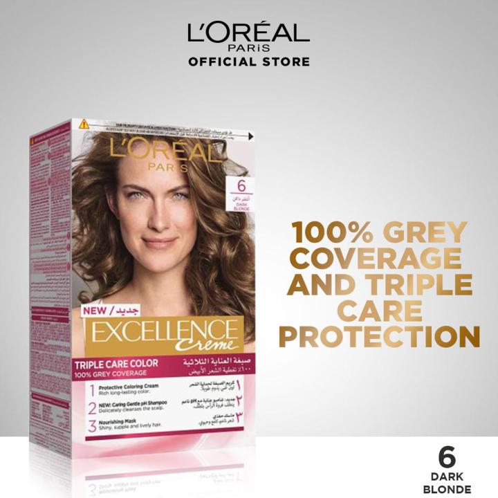 LOreal Paris Excellence Creme - 6 Dark Blond Hair Color, Excellence Triple Protection Seals, Replenishes And Conditions Your Hair
