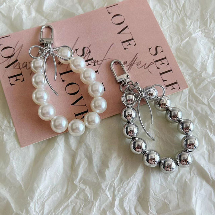 Lovely Bowknot Pearl Hoop Keychain Pendant Backpack Decoration Charm Jewelry BAWEI