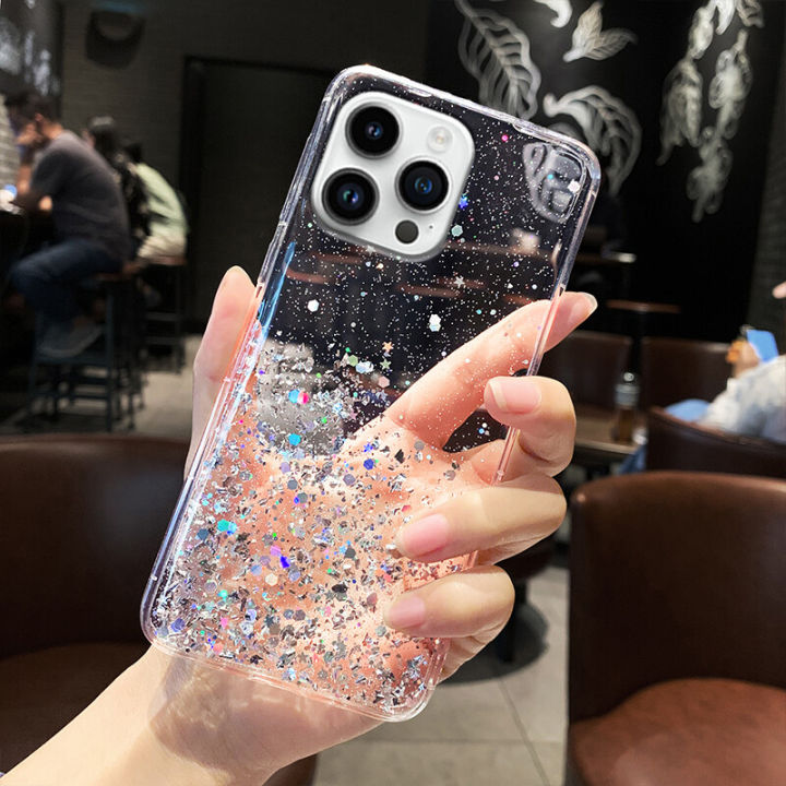 For iPhone 14 Pro Max Back Cover Luxury Shiny Glitter Gold Foil