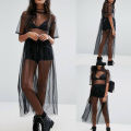 New Women Black Gauze Mesh Midi Dress Sheer Maxi Dress Tulle Long Dress Swimwear. 