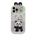 Sroof Case For iPhone 11 12 13 14 15 Pro Max Fashion Simple Cute Animal Panda Bamboo Oval Edge White Airbag Shockproof Silicone Soft Phone Case Back Cover. 