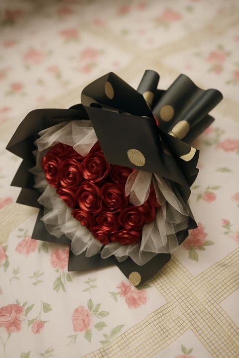 Flower Ribbion Handmade Ribbon Rose Bouquet - Artificial Flowers Gift Decor | Daraz.pk