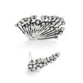 1Pc Vintage Fan Shape Rhinestone Asymmetric Earrings Ear Jacket Women Jewelry. 