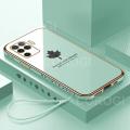 For OPPO F19 Pro Cover + Wrist Strap Fashion Shiny Maple leaf Plating Square Bumper Phone Case Soft TPU Silicone Shockproof Protective Back Cover. 