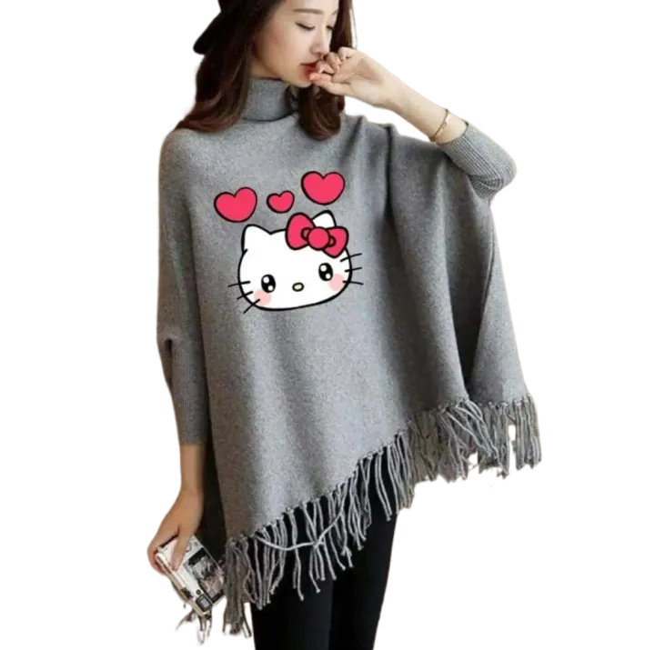 MK%20Garments%20-%20Winter%20Collection%20Woman's%20Kitty%20Printed%20%20Fleece%20Shoal%20Poncho%20For%20Girls%20-%20Image%202