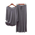 REXBAZAR - Plain Grey V Neck with Palazzo Style Pajama Full Sleeves night suit for her. 