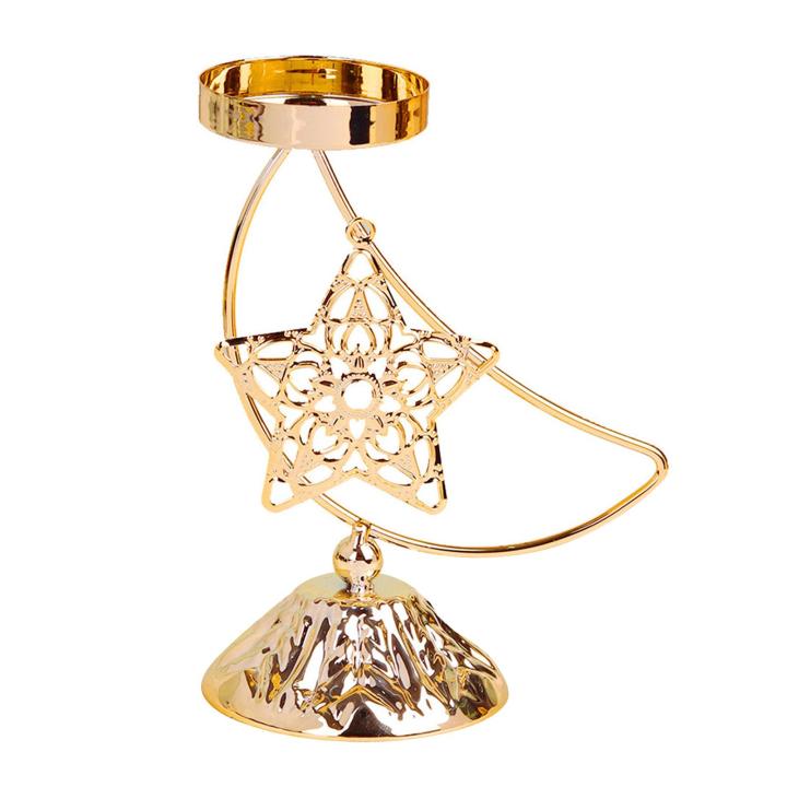 Vividaea Peaceful Living Room Decor Ramadan Moon Candle Holder Elegant Rustproof Decor for Ramadan Centerpiece Corrosion Resistant Candlestick Holder for Home Decoration Menorah Candle Holder